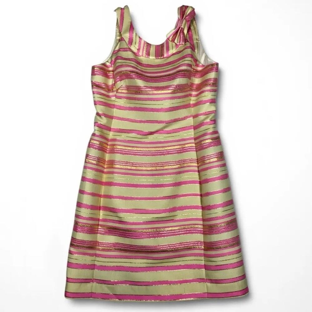 Lilly Pulitzer Sz 8 Elias Sheath Pink Cream Striped Lined Sleeveless Bow Dress